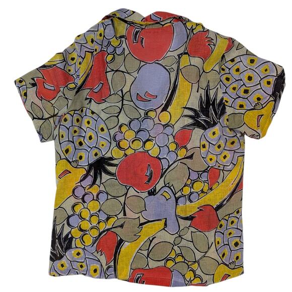 90s Vintage Tropical Print Short Sleeve Button Down Top Yellow Orange Green M - Picture 3 of 11